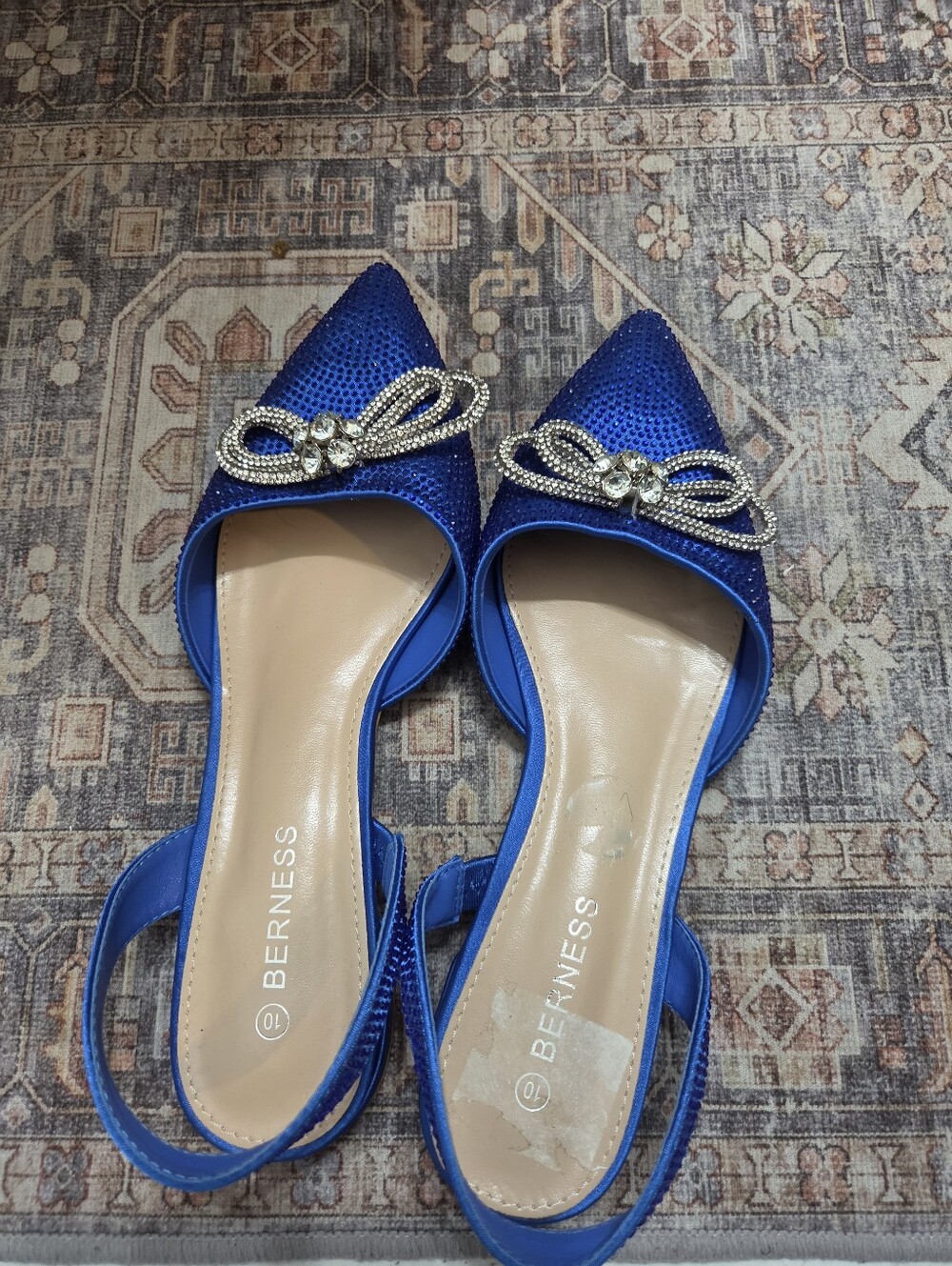 Royal Blue Pointed Slingback Flats with Crystal Bow
